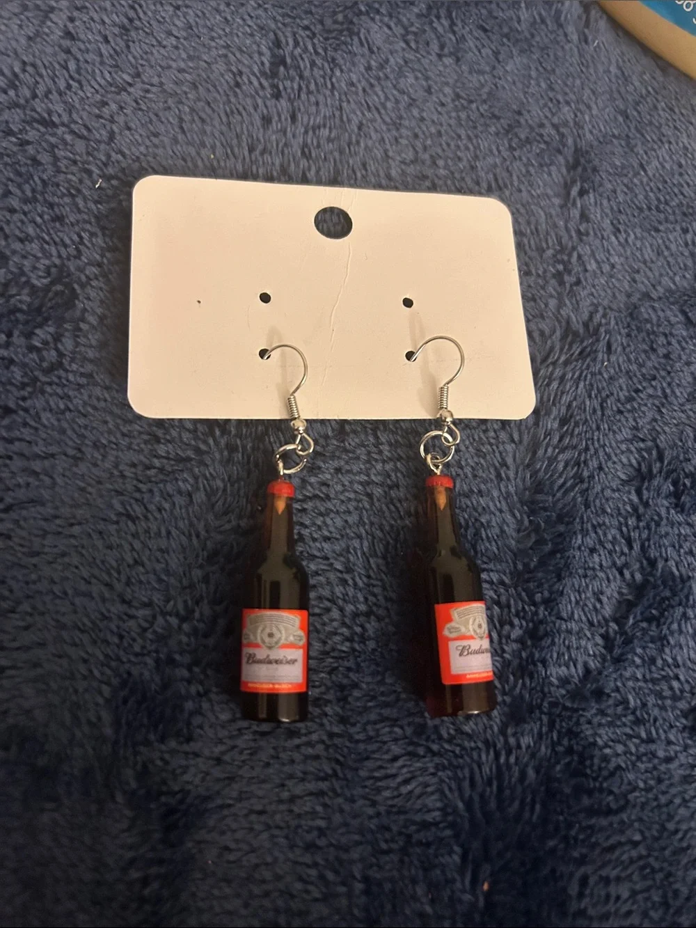 Red Beer Bottle Dangle Earrings by